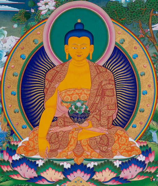 Будда с плакатом с небесным пейзажем