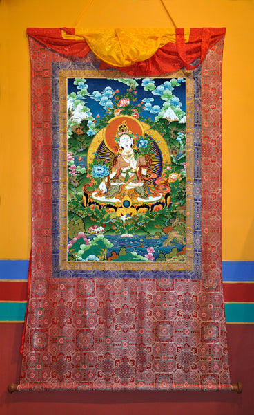4-5 Feet White Tara with Celestial Landscape (8-10 Feet with silk mount)